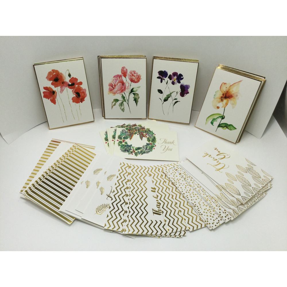 Variety Lot of Blank Thank you Cards Gold and Floral 50 pieces